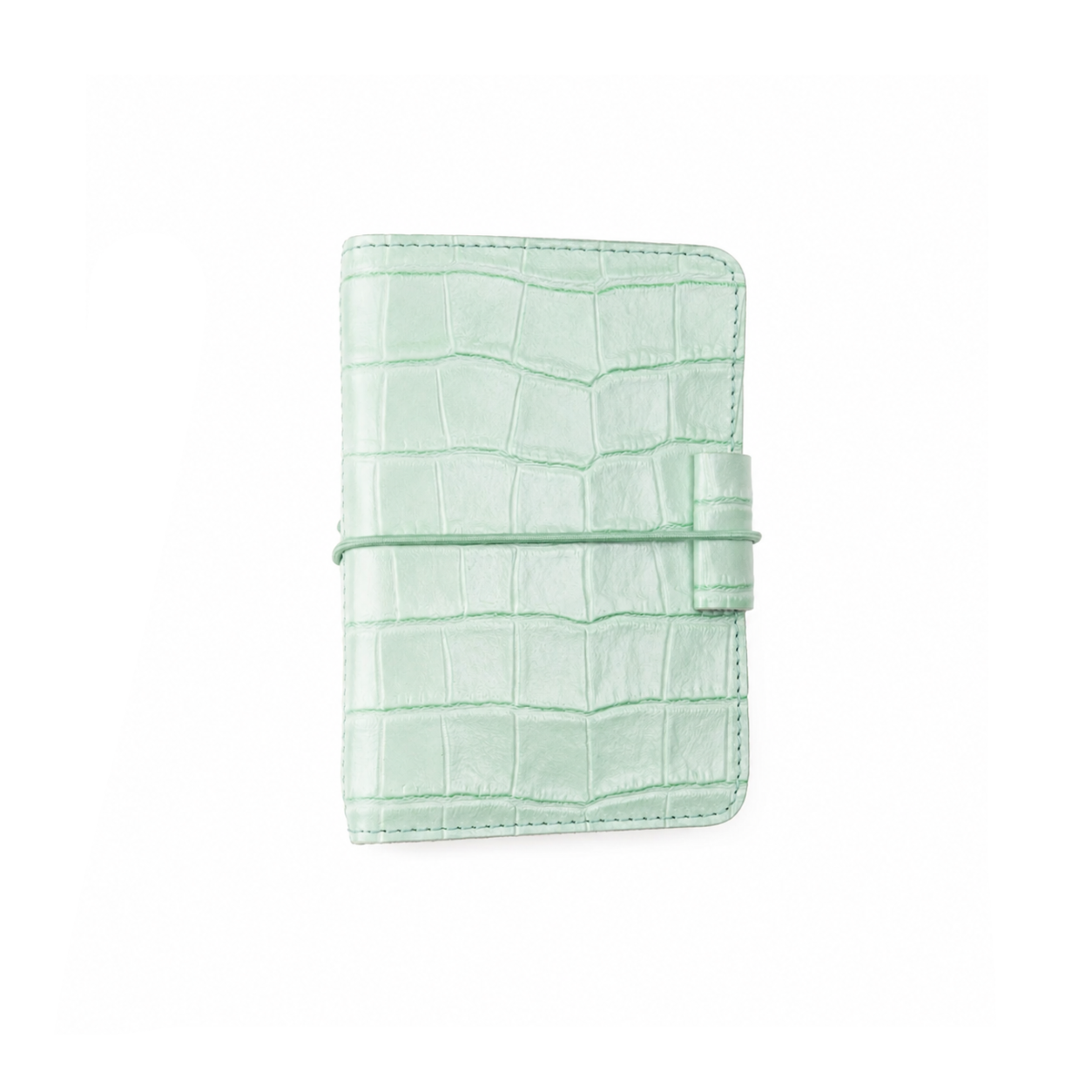 Light green crocodile patterned wallet on a white background