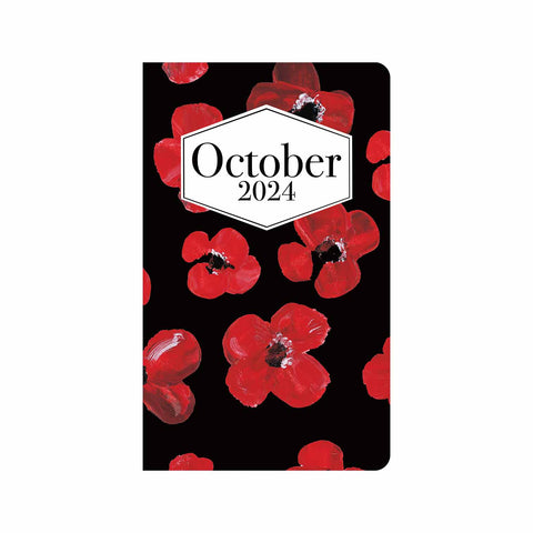 Red Poppies in Acrylic on Black Monthly Planner