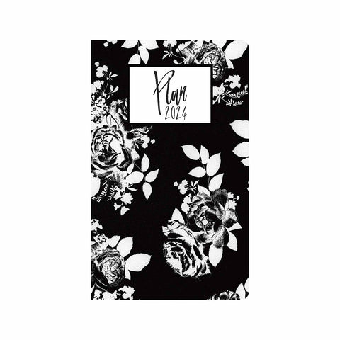 White Rose Buds on Black 12 month Planner