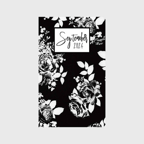 White Rose Buds on Black Planner