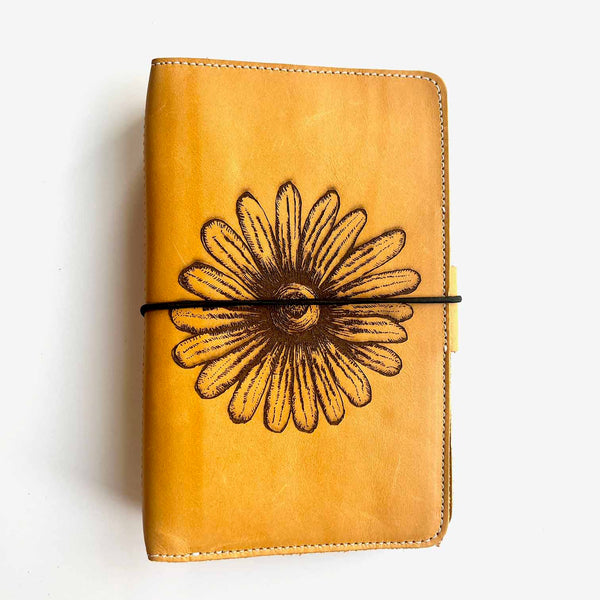 The Marigold Everyday Organized Daisy Engraved Leather Traveler's Notebook